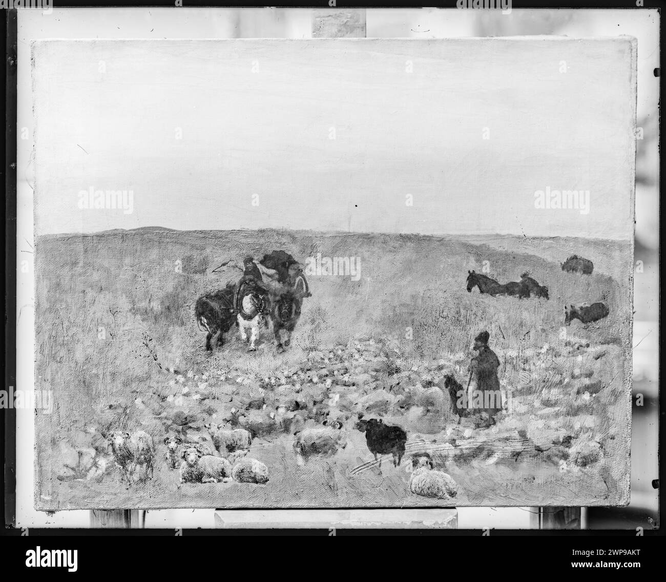 Fotografia del dipinto "in Step" di Józef Chełmoński, [1877], olio su tela, che mostra la composizione della figura, il paesaggio steppico, e tecnica pittorica; di proprietà di Bohdan Wydżga. Foto Stock