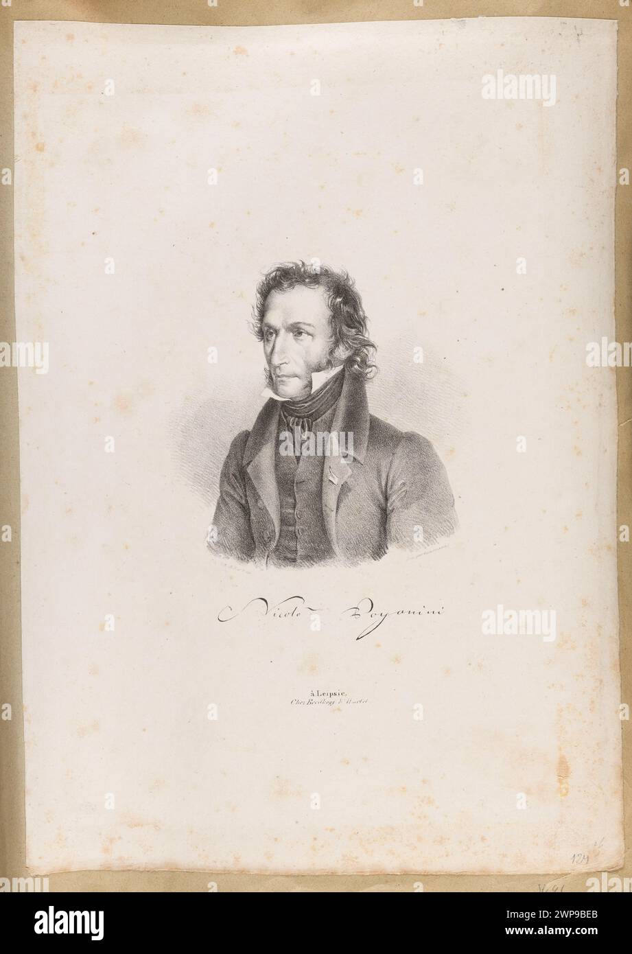 Un ritratto grafico del violinista Niccolò Paganini creato da Rudolf Weber a Lipsia intorno al 1828-1830, che mostra la parte superiore del corpo e del volto di Paganini. Foto Stock