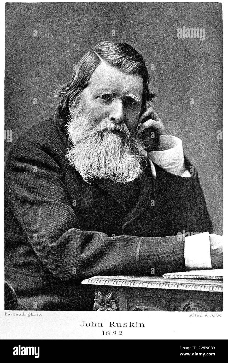 John Ruskin Portrait, 1819 – 1900, è stato un critico d'arte e filantropo inglese, dalla fotografia 1882 Foto Stock