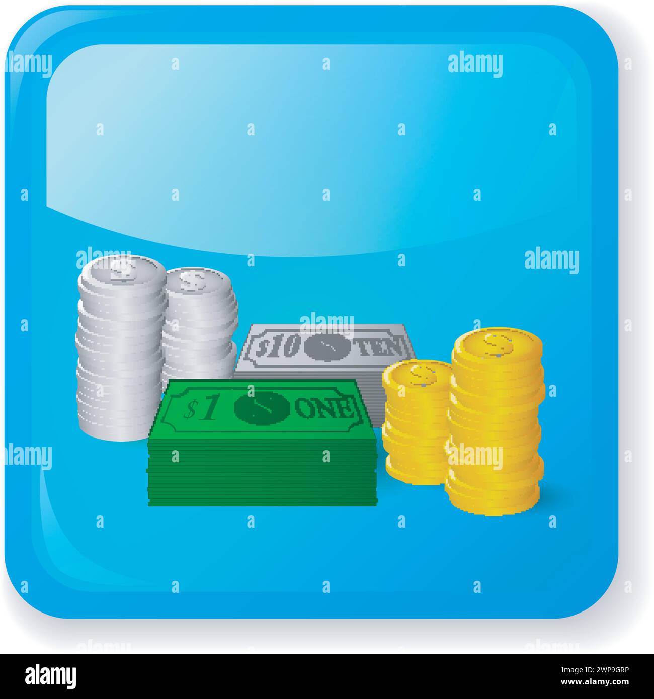 Icona banconote e monete in dollari, illustrazione vettoriale Illustrazione Vettoriale