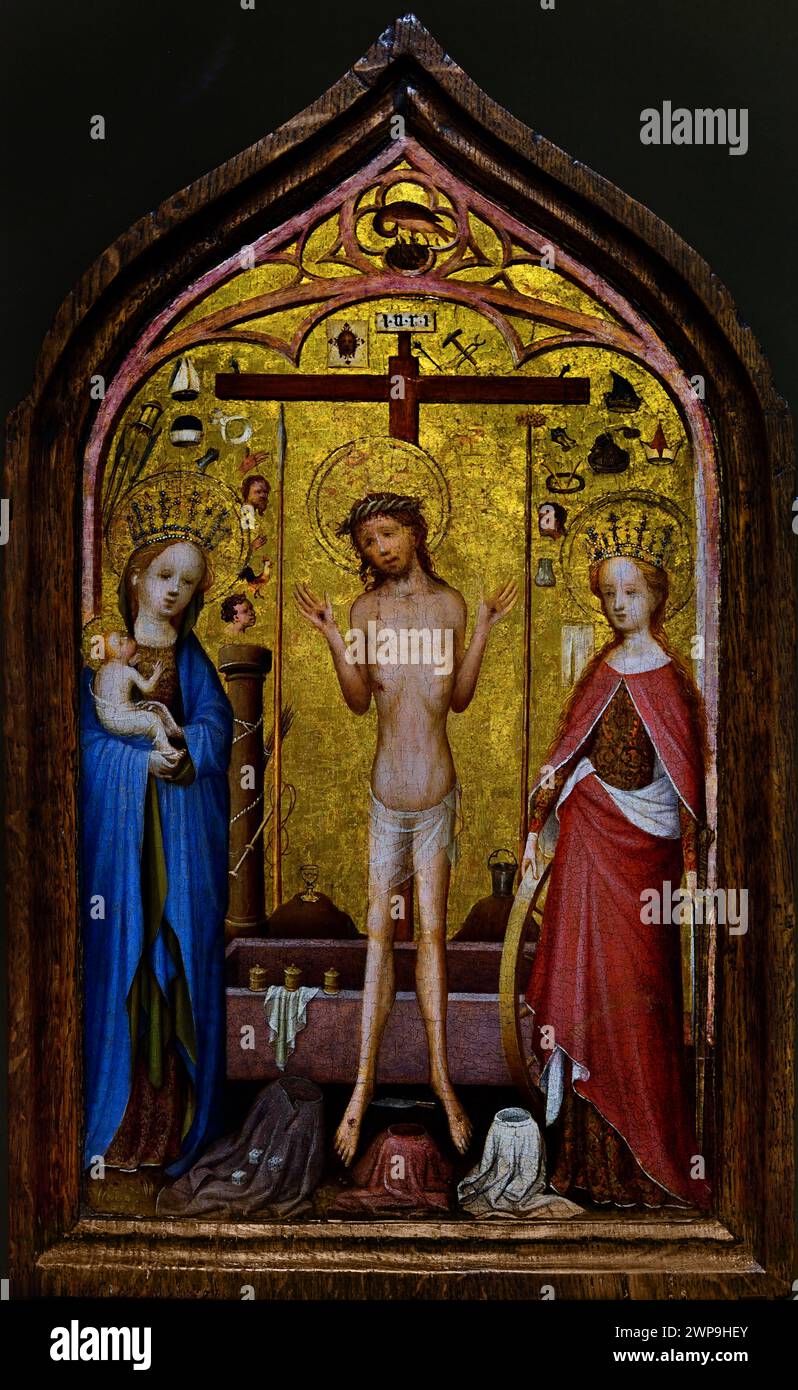 Uomo addolorato con Madonna e Santa Caterina d'Alessandria 1500 di Meester van de Heilige Veronica Royal Museum of fine Arts, Anversa, Belgio, Belgio. Foto Stock