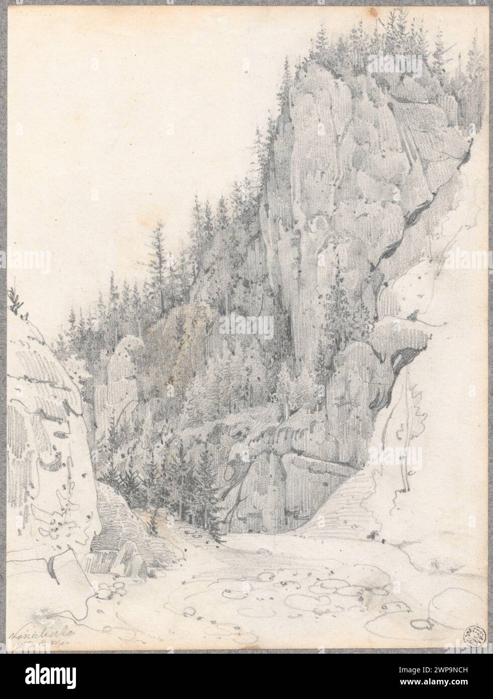 Vista della Church Valley sui monti Tatra, con ruscelli e pendii boscosi. Parte della collezione di Dominik Witke-Jeżewski del 1852. Foto Stock