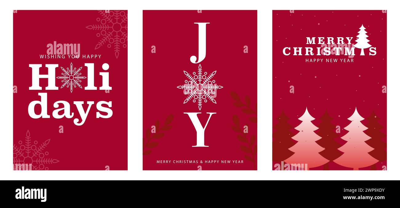 Auguri natalizi con questi biglietti d'auguri dal design minimalista per Natale e Capodanno. Ogni carta presenta un'estetica di gusto e moderna Illustrazione Vettoriale