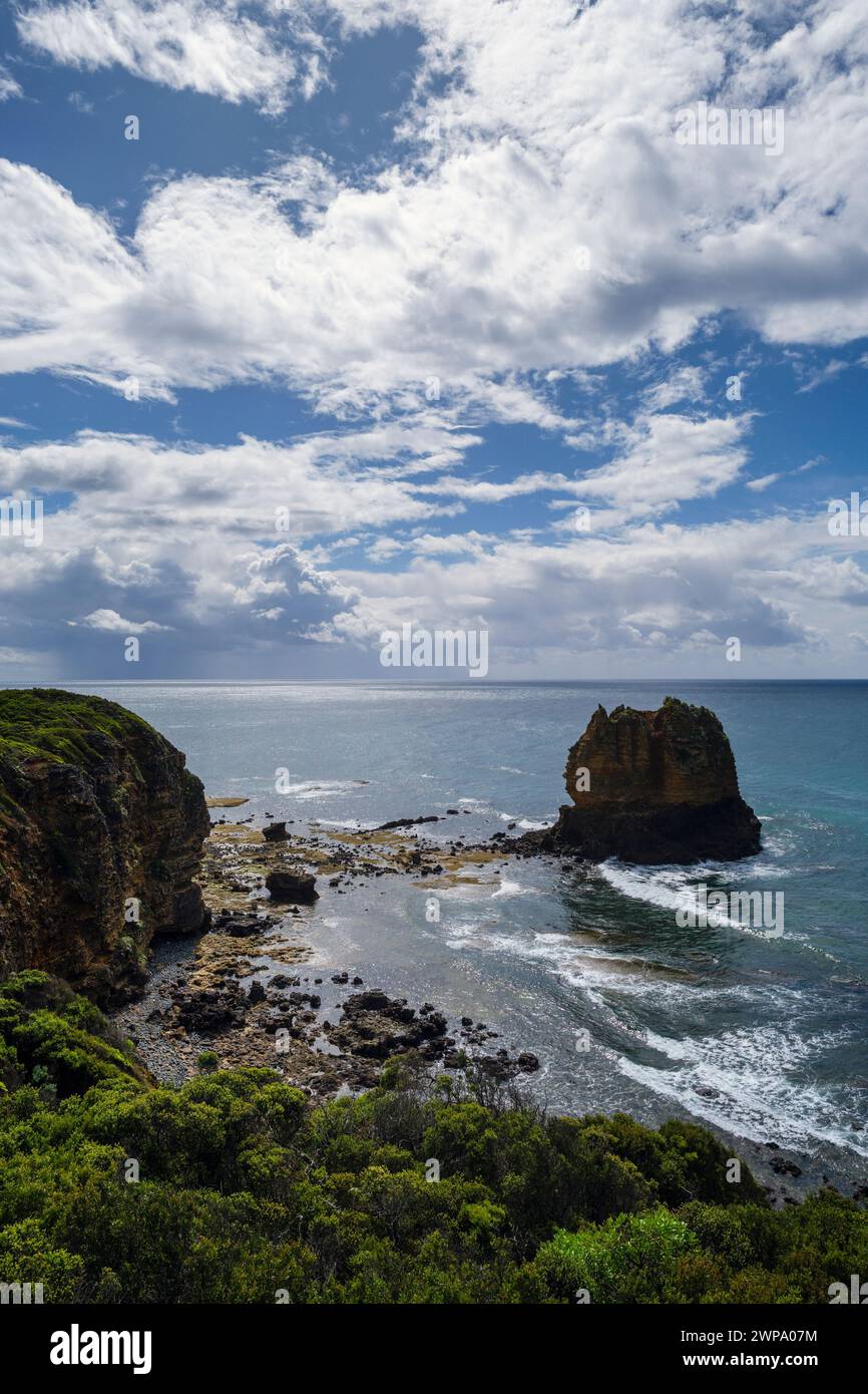 Vista da Split Point Lookout sulla Shipwreck Coast, Aireys Inlet, Victoria, Australia Foto Stock