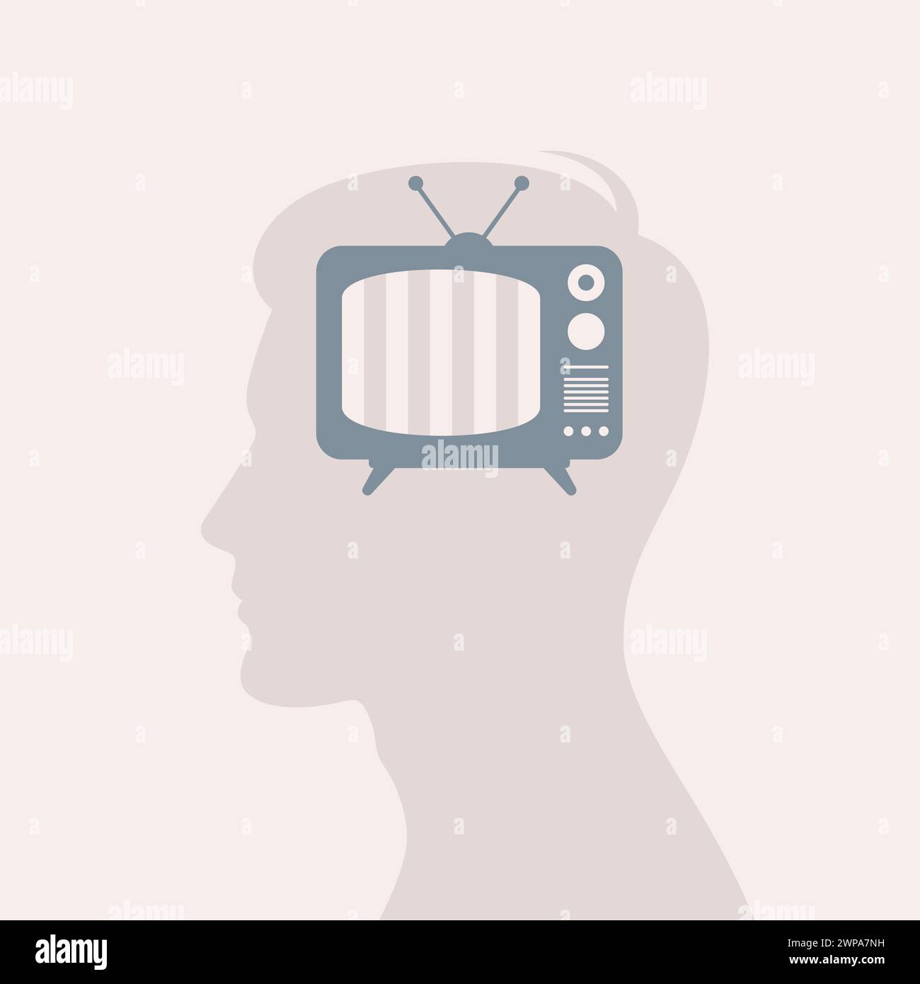 Silhouette maschile con TV all'interno della testa, illustrazione vettoriale piatta Illustrazione Vettoriale