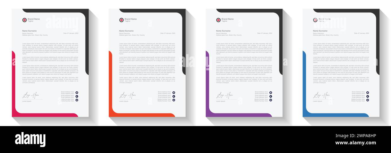 Pacchetto di carta intestata moderna, creativa e pulita, in stile aziendale per il progetto aziendale. Impostare per la stampa. moderna carta intestata business dal design astratto Illustrazione Vettoriale