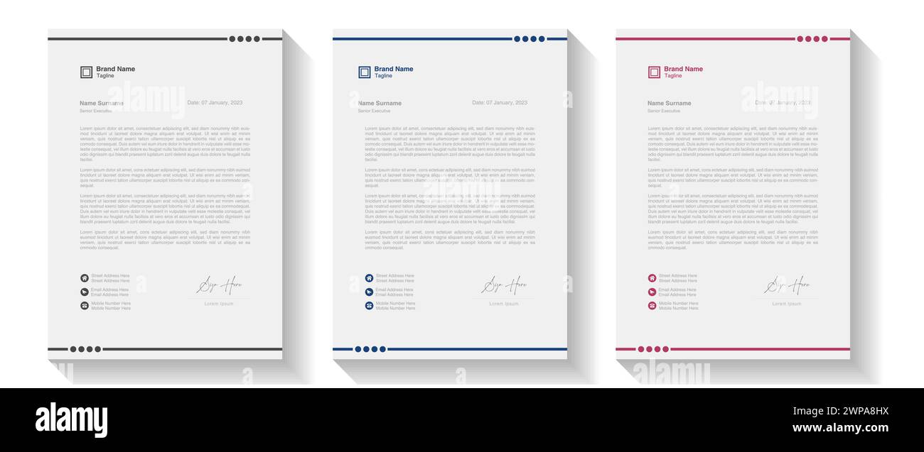 Pacchetto di carta intestata moderna, creativa e pulita, in stile aziendale per il progetto aziendale. Impostare per la stampa. moderna carta intestata business dal design astratto Illustrazione Vettoriale