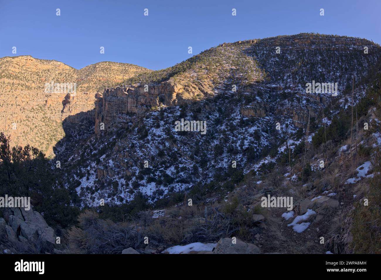 Le scogliere del Waldron Canyon al Grand Canyon Arizona, a sud-ovest dell'Hermit Canyon in inverno. Foto Stock