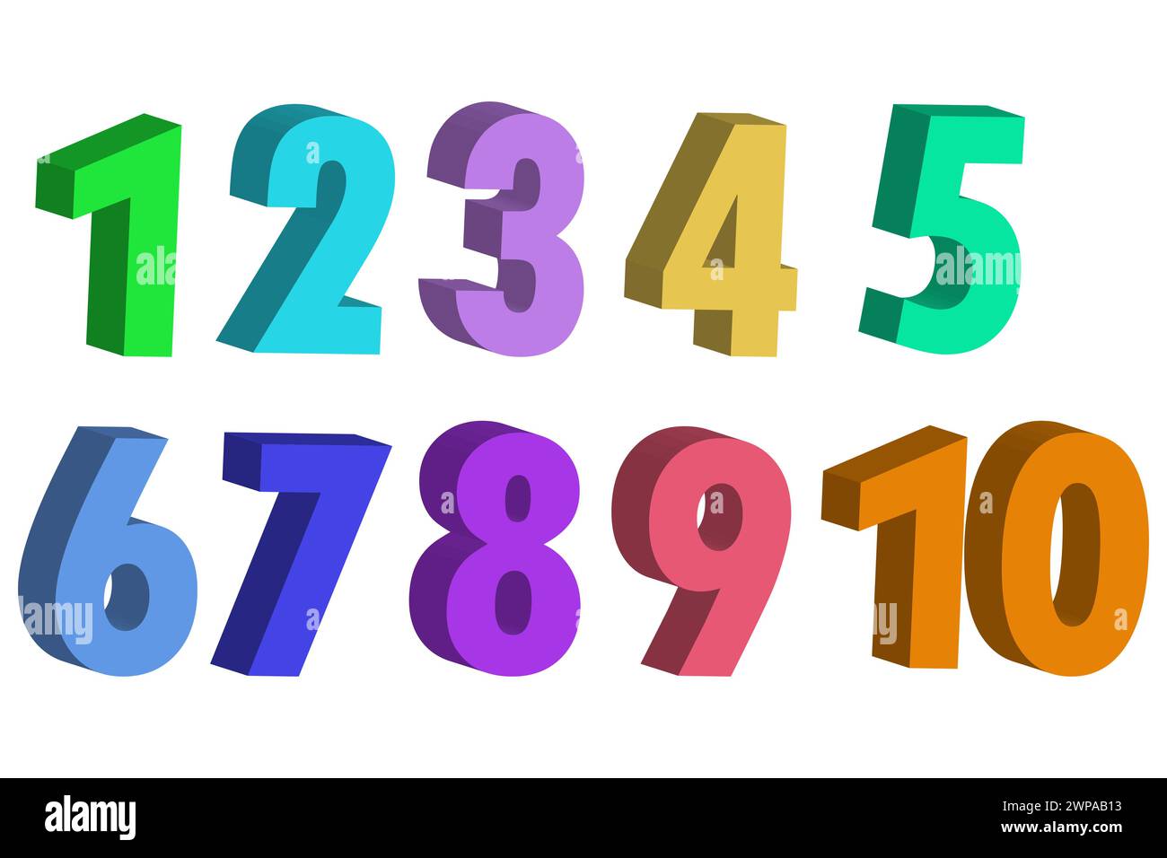 Serie di numeri colorati in stile 3D. Elementi isolati. Illustrazione vettoriale. immagine stock. EPS 10. Illustrazione Vettoriale