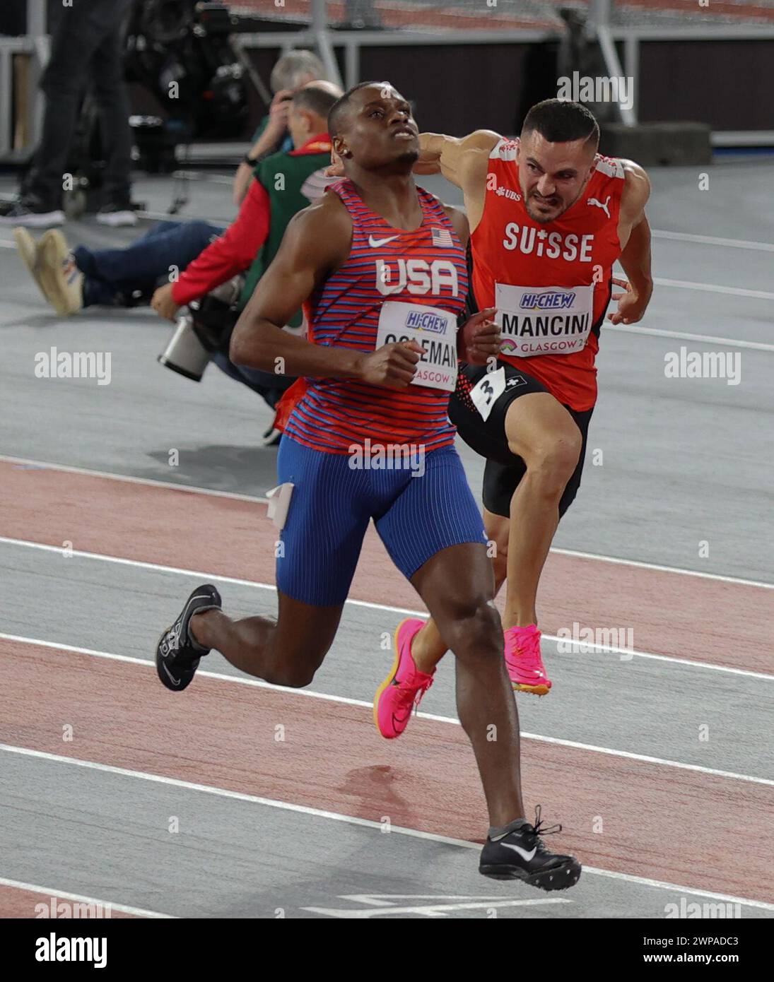 Christian Coleman (USA) corre nelle 100m Heats durante i Campionati del mondo di atletica leggera indoor 2024 - 1° giorno 01/03/2024 presso l'Emirates Arena il 01/03/2024 Ben Booth/Alamy Foto Stock