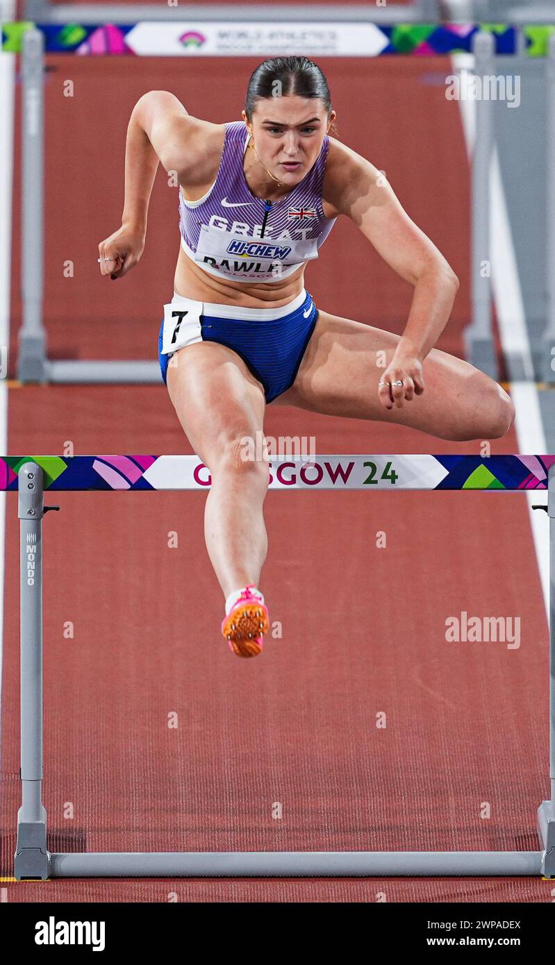 Abbie PAWLETT gareggia nei 60 m ostacoli di Pentathlon durante i Campionati del mondo di atletica leggera indoor 2024 - 1° giorno 01/03/2024 all'Emirates Arena il 01/03/2024 Ben Booth/Alamy Foto Stock