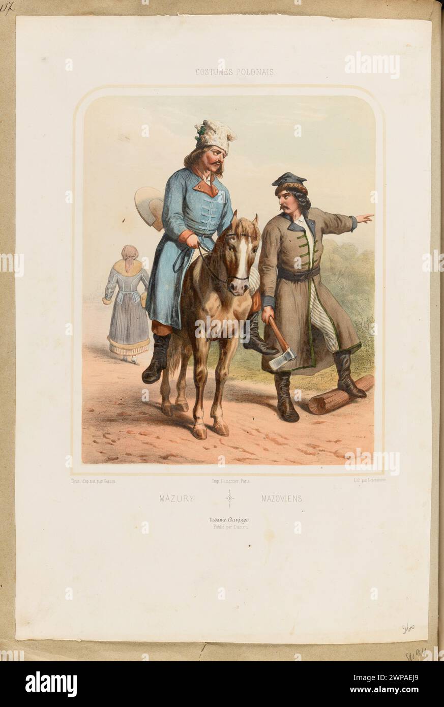 Raffigurazione del costume regionale della Masuria del 1855, incluso in "Costumi Polonais" di Desmaisons, Gerson e Lemercier. Foto Stock