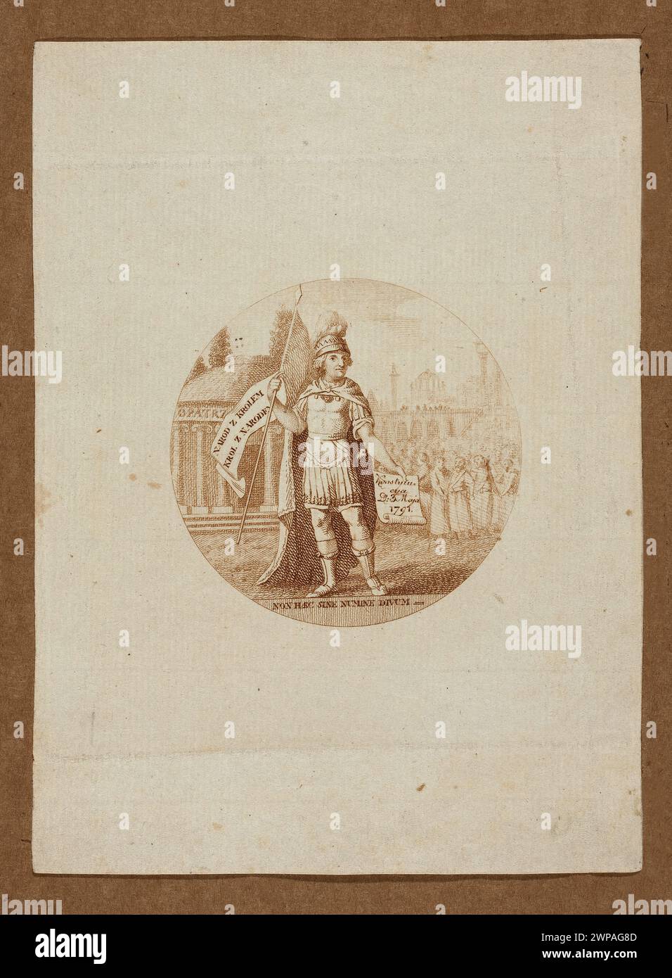 Rappresentazione grafica di Karol Micha Gröll del re Stanisław August Poniatowski in relazione alla Costituzione del 3 maggio 1791, tra cui figure allegoriche, fortuna, nobili polacchi e il Tempio della Divina Provvidenza. Foto Stock