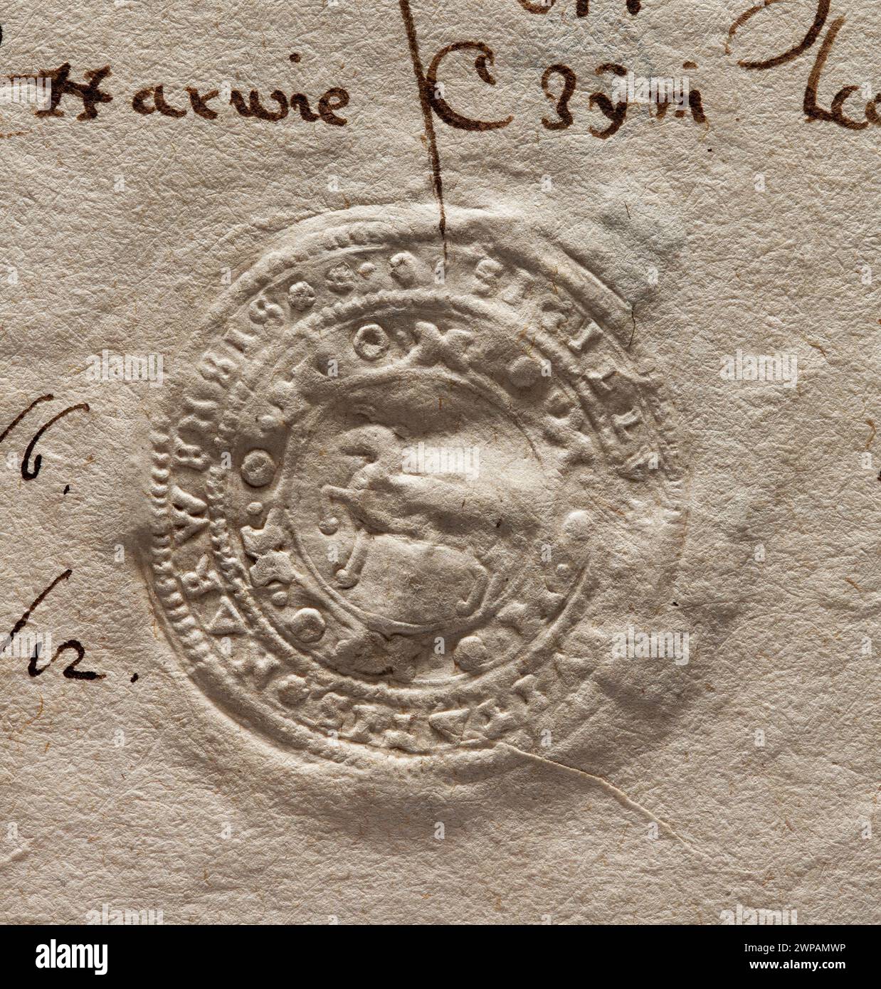 Raffigurazione del sigillo urbano di Narew del 1601, che mostra il sigillo ufficiale della città con lo stemma, parte della collezione di Witold Żurakowski. Foto Stock