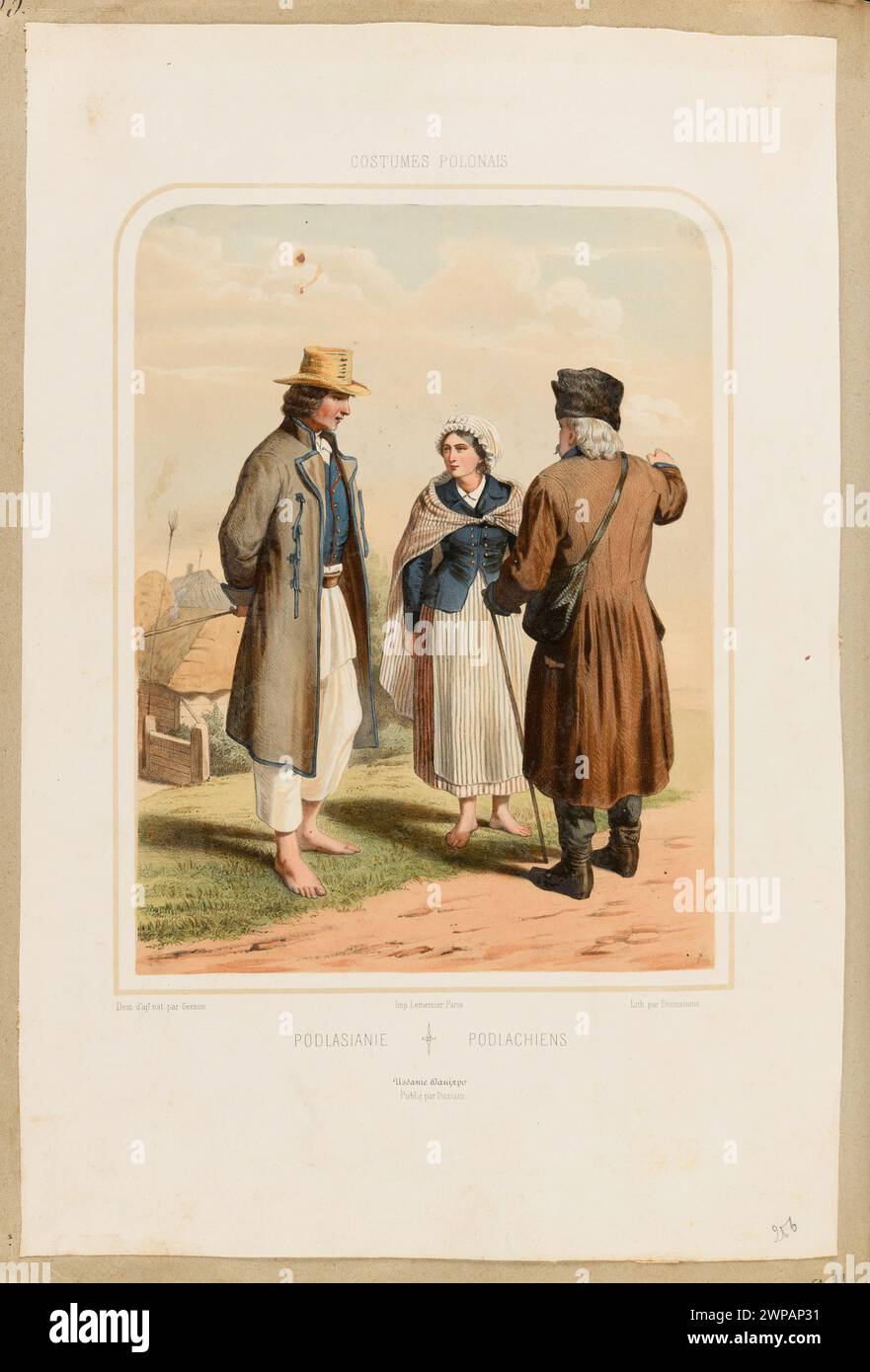 Illustrazione del costume regionale di Podlasie del 1855, pubblicata nell'album "Costumes Polonais" di Emilien Desmaisons, Wojciech Gerson e Rose Joseph Lemercier. Foto Stock