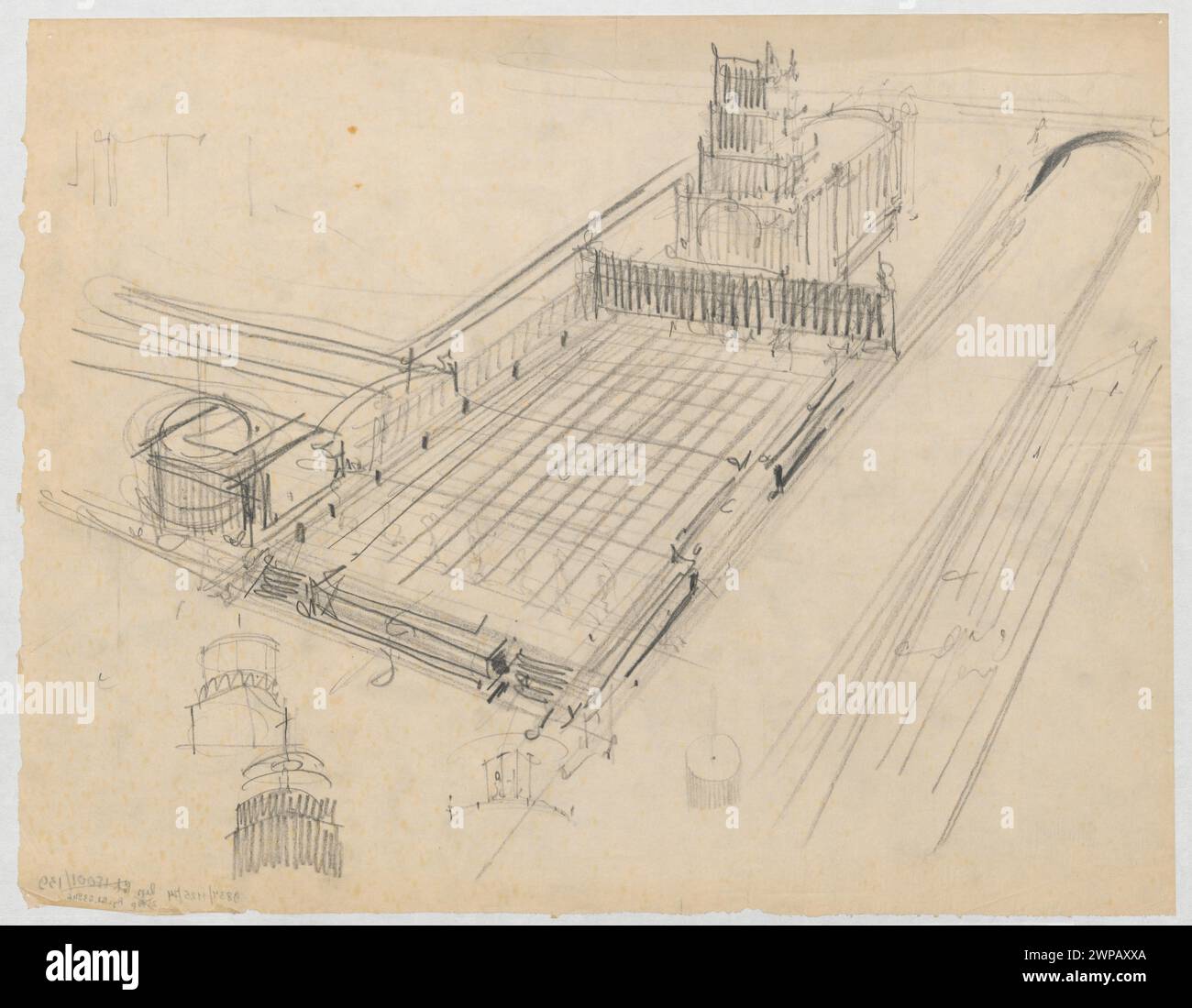 Studio architettonico del Tempio della Divina Provvidenza a Varsavia da parte di Bohdan Pniewski, che mostra una vista quadrata, creato tra il 1935 e il 1936, conservato come dono. Foto Stock