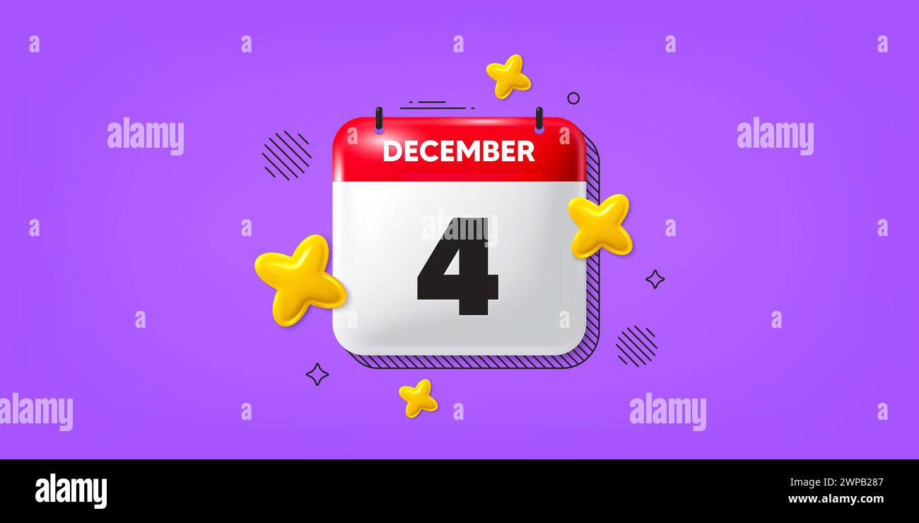 icona 4° giorno del mese. Data di pianificazione dell'evento. Icona della data del calendario 3d di dicembre. Vettore Illustrazione Vettoriale