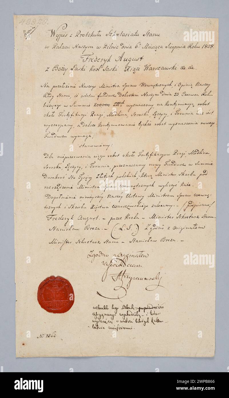 Questo registro del 1808 descrive in dettaglio i compiti amministrativi e le attività del ministro degli affari interni all'interno della struttura governativa. Foto Stock