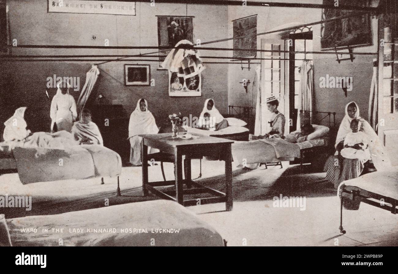Ward nel Lady Kinnaird Hospital, Lucknow India, cartolina dei primi anni '1900. fotografo non identificato Foto Stock