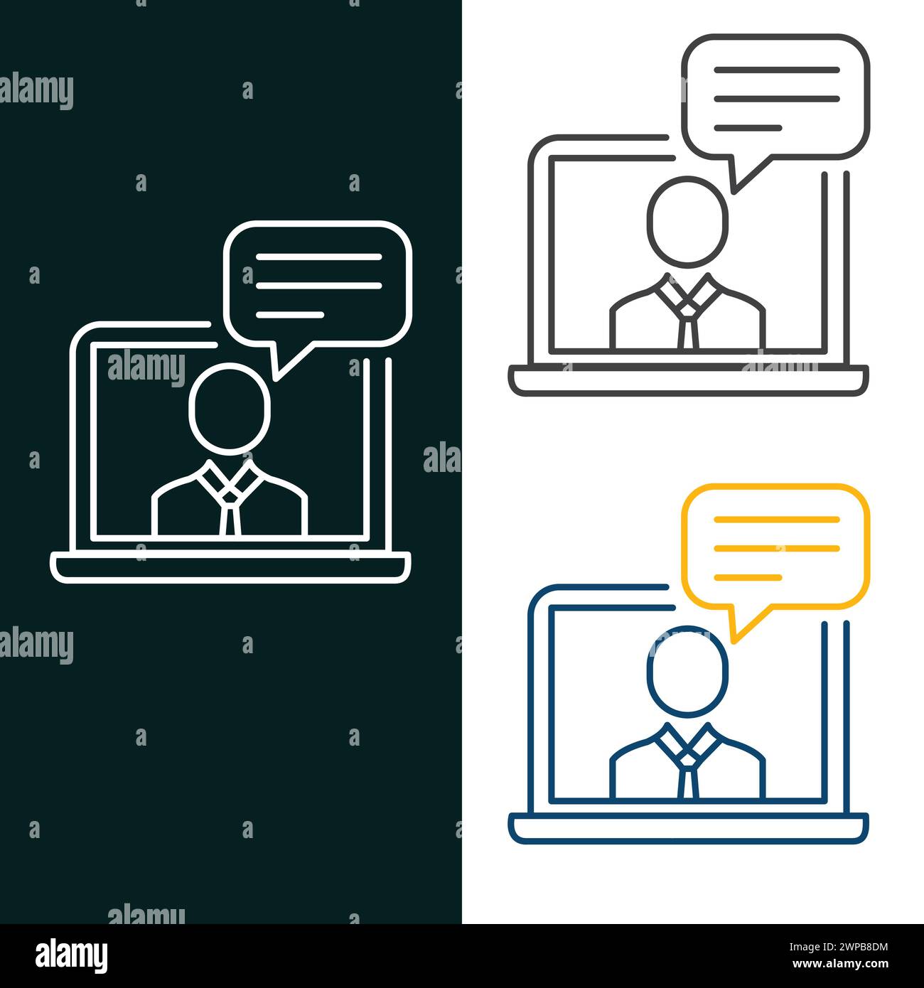 Videochiamata, riunione online, comunicazione video, progettazione di icone vettoriali Illustrazione Vettoriale