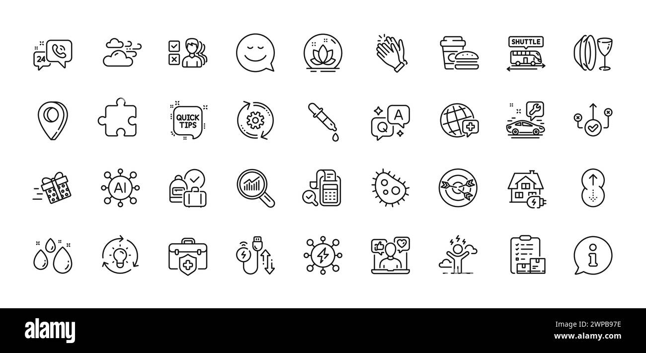 Bus navetta, suggerimenti rapidi e pacchetto icone World medicine line. Per applicazioni Web. Icone di linea. Vettore Illustrazione Vettoriale