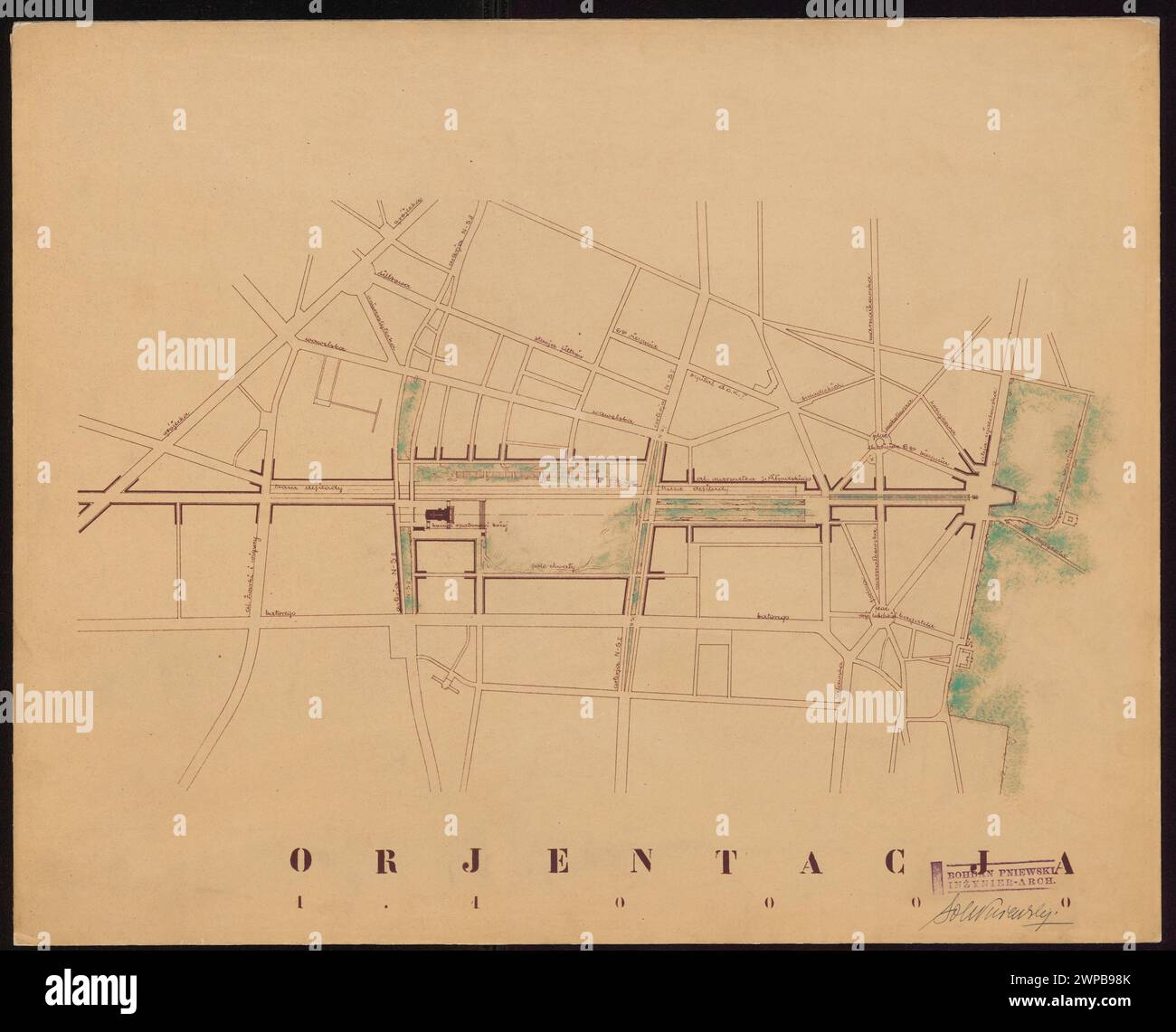 Piano urbano in scala 1:10.000 del Tempio della Divina Provvidenza ad Aleja Marsza Józef Piłsudski a Varsavia, di Bohdan Pniewski, creato nel 1936-1938, conservato come dono. Foto Stock