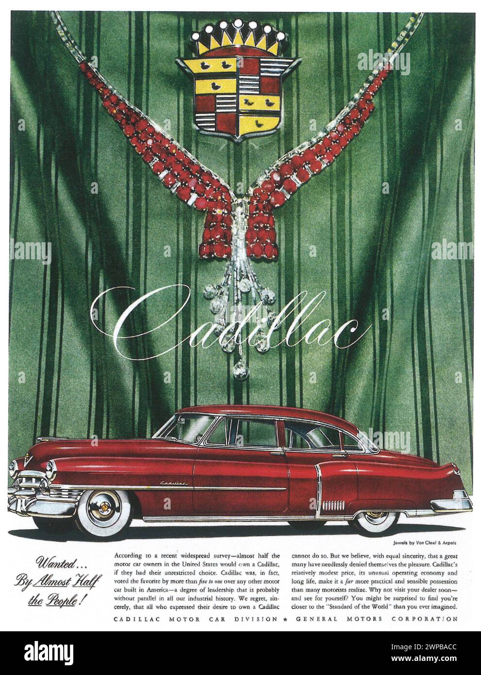 1950 annunci a mezzo Stampa Cadillac. Con i gioielli di Van Cleef Foto Stock