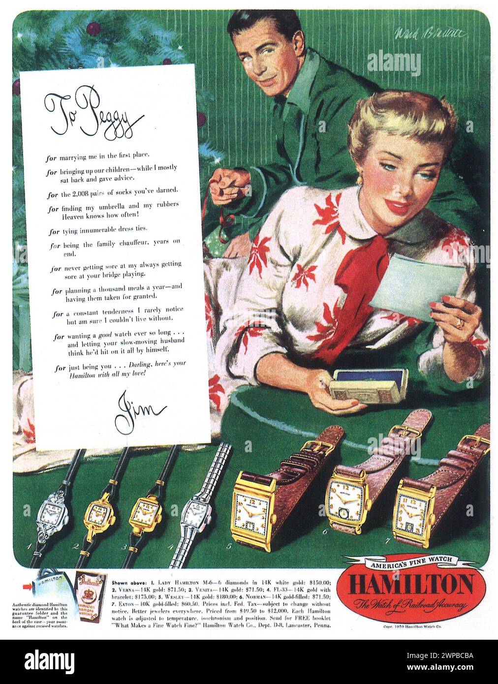 1950 annuncio stampa orologio donna Hamilton Foto Stock
