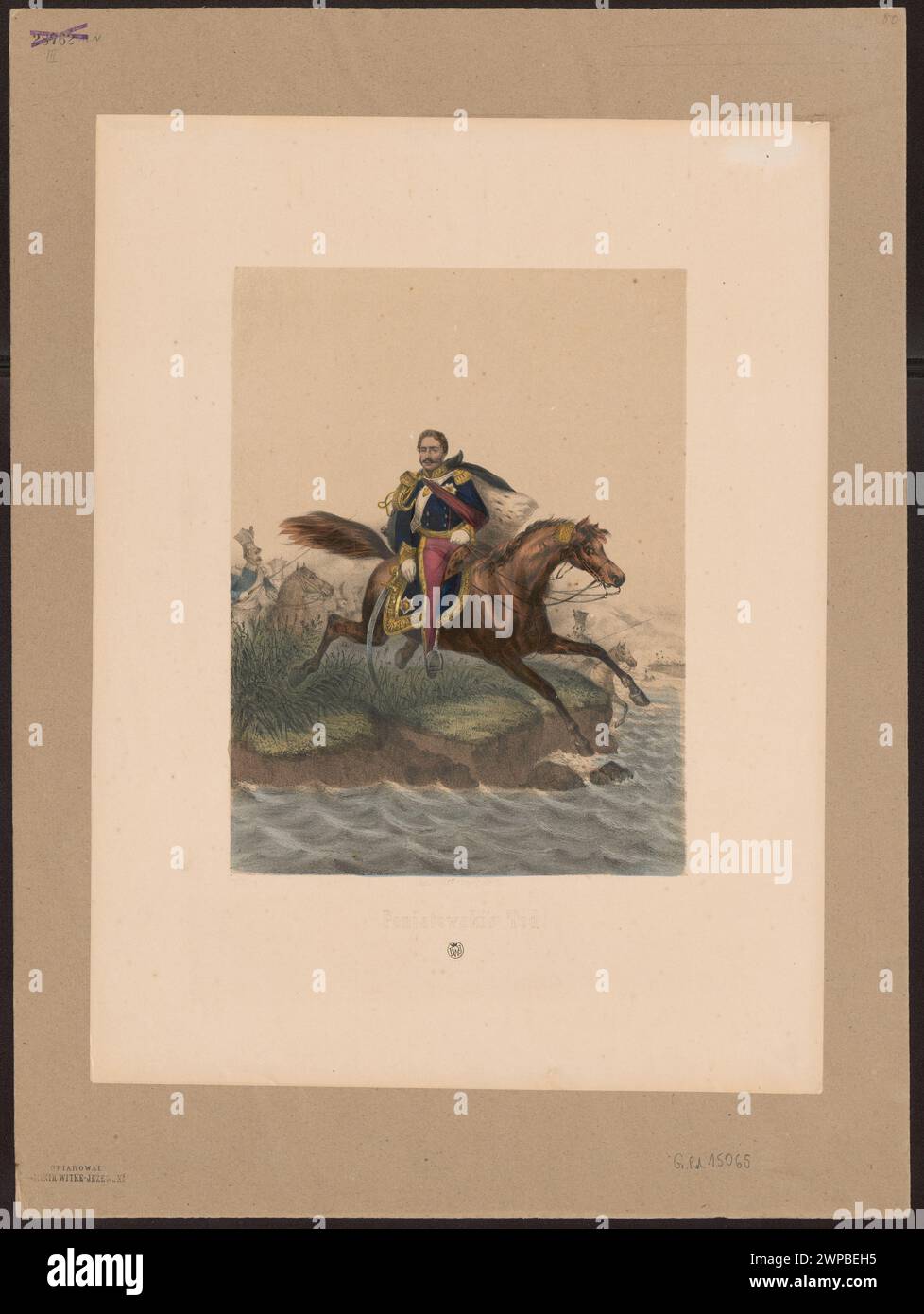 Questa illustrazione del libro del 1850 circa raffigura il principe Józef Poniatowski e fa riferimento alla battaglia di Lipsia (1813). Comprende ritratti di cavalli e uomini e fa parte di una collezione documentata relativa all'era napoleonica. Foto Stock