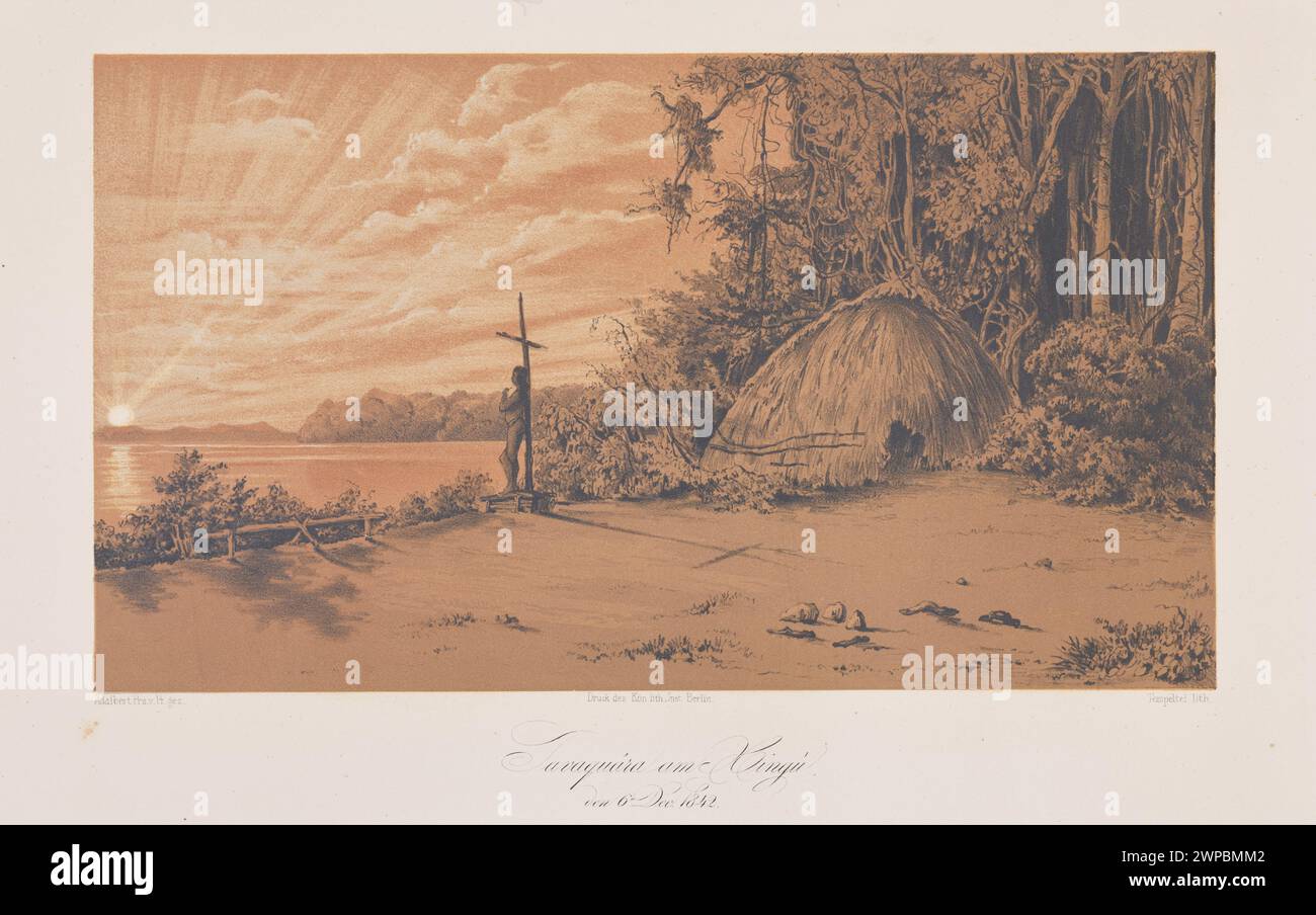 Vista di Javaquára sul fiume Xingu, 6 dicembre 1842, di Julius Friedrich Templtei e Adalberto, che mostra il paesaggio fluviale e l'insediamento. Foto Stock