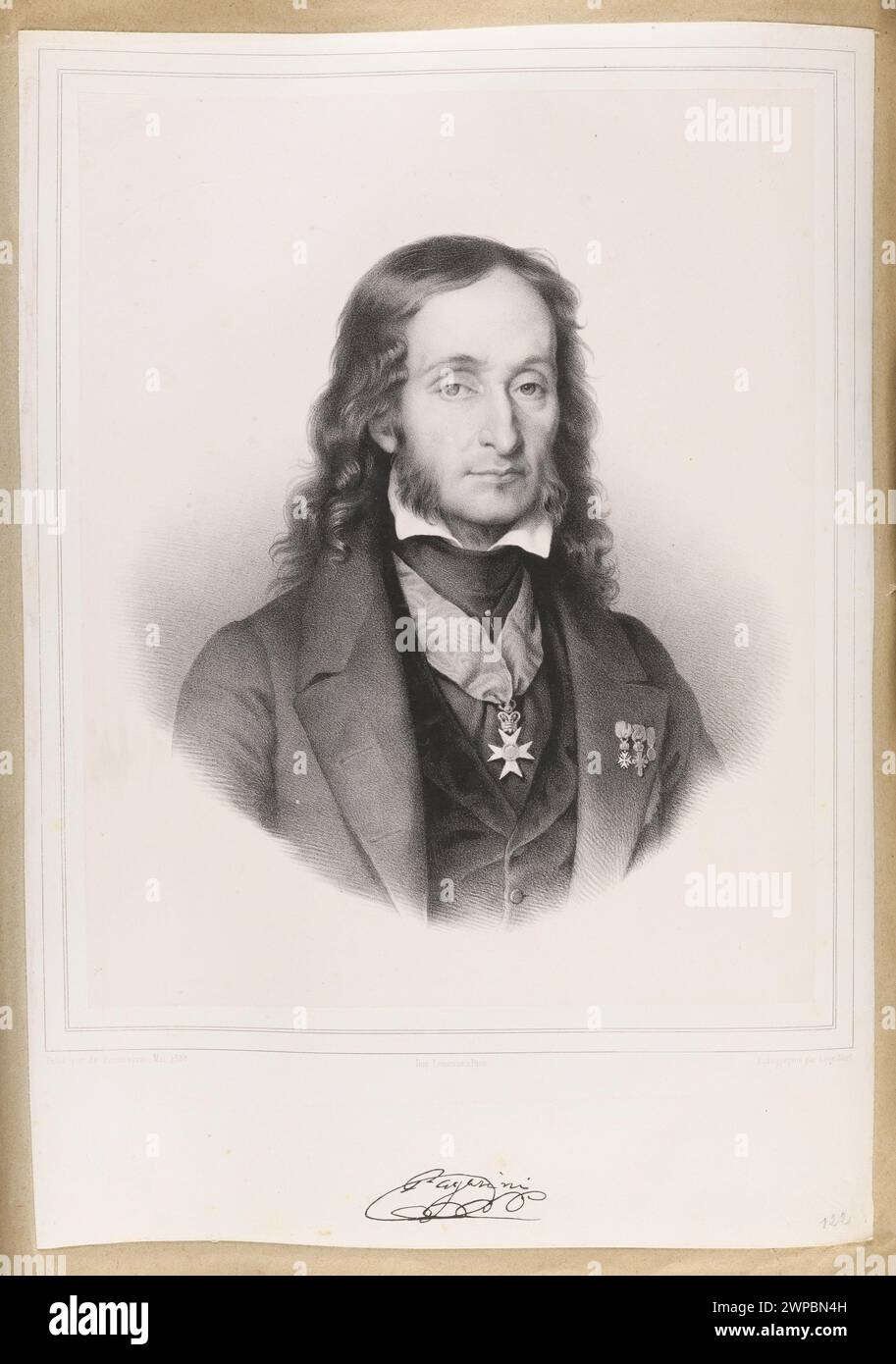 Un ritratto del violinista Niccolò Paganini creato da Alphonse Léon Noël e collaboratori nel 1838, che mostra le sue caratteristiche facciali e la parte superiore del corpo in una composizione formale. Foto Stock