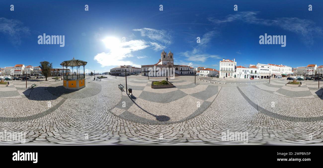 Panorama 420 x 180 gradi: Igreja Nossa Senhora da Nazare, Nazare, Portogallo Foto Stock