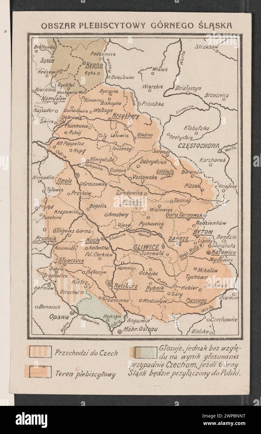 Cartolina raffigurante una cartina della zona plebiscita dell'alta Slesia; Sakierski, Z. (Varsavia; Graphics Zakład), Comitato dell'Unione dell'alta Slesia con la Repubblica di Polonia (Varsavia); 1919 (1914-00-00-1939-00-00-00-00); Foto Stock