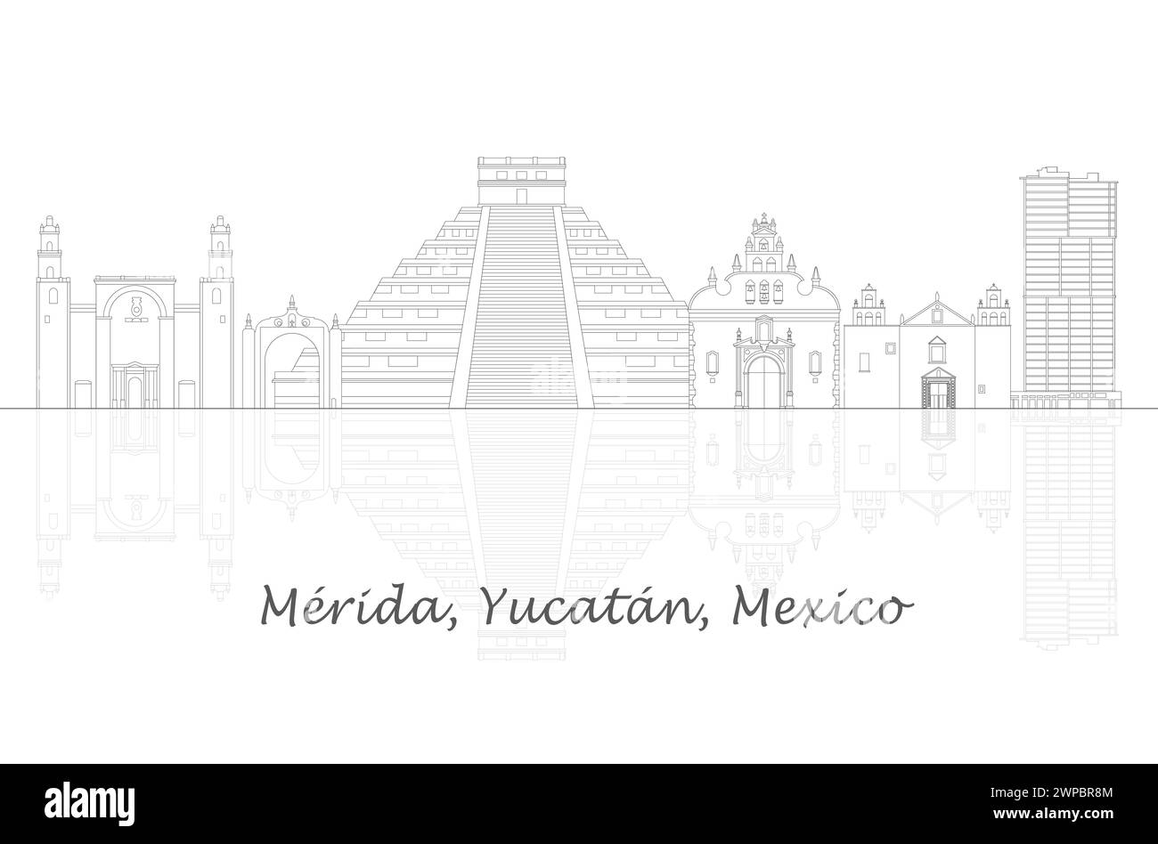 Contorno panorama della città di Merida, Yucatan, Messico - illustrazione vettoriale Illustrazione Vettoriale