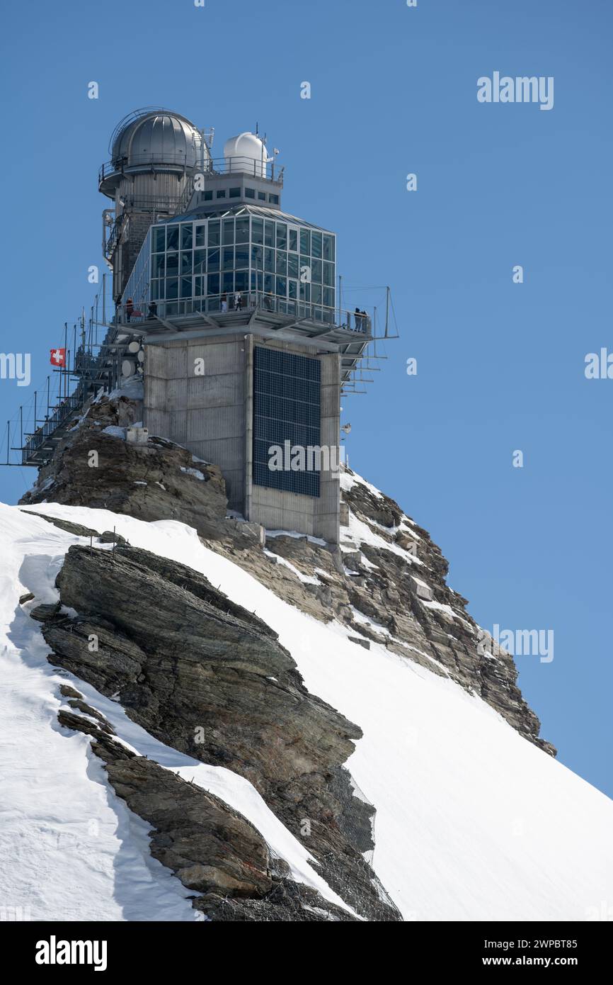 Cima dell'Europa, osservatorio della Sfinge in cima a Junfrau in Svizzera, la vetta delle Alpi Foto Stock