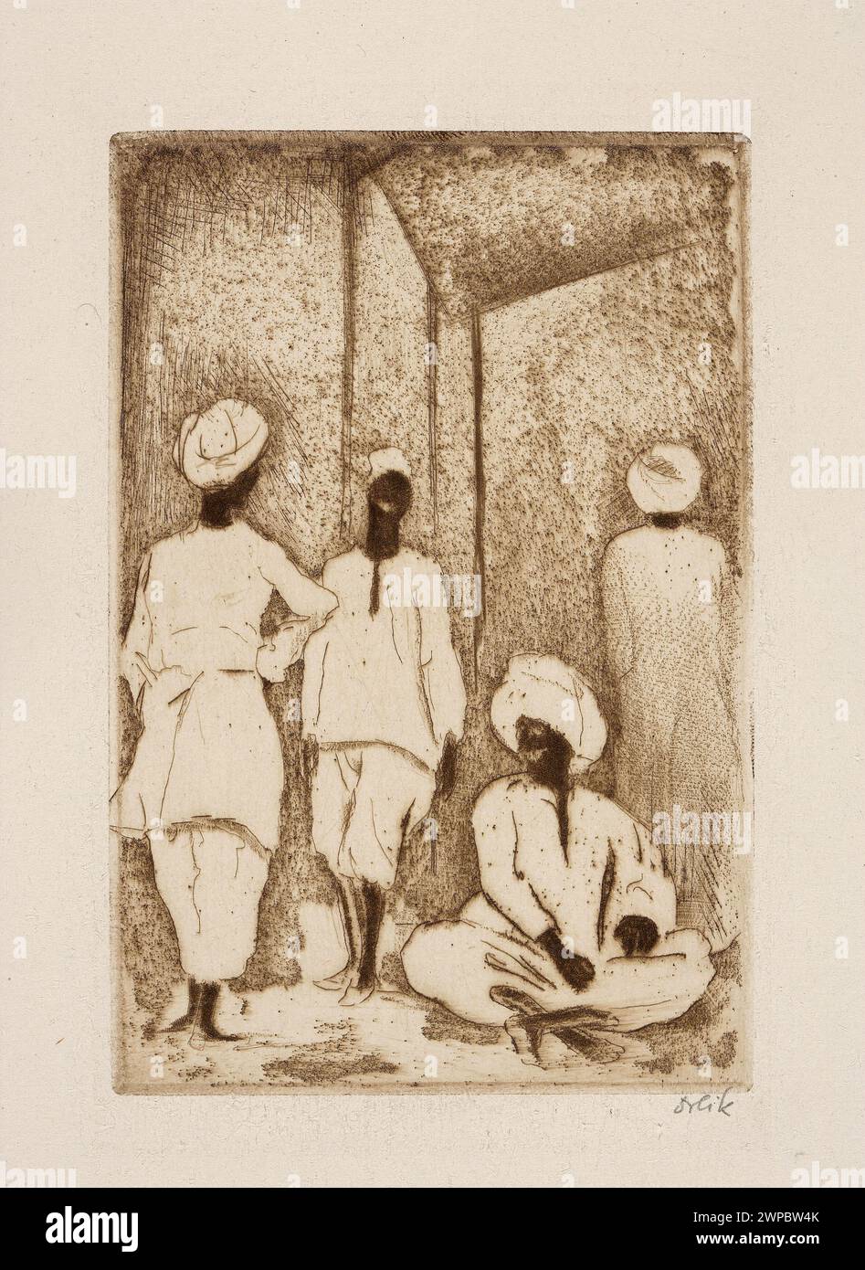 Un dipinto del 1912 di Emil Orlik raffigurante il popolo sudanese al Cairo, in Egitto, che mostra mercati e commercio, in uno stile modernista. Foto Stock