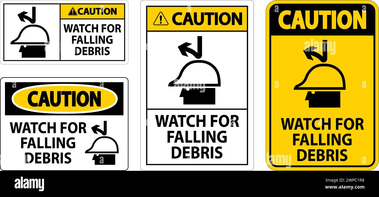 Cartello di avvertimento, attenzione alla caduta di detriti Illustrazione Vettoriale