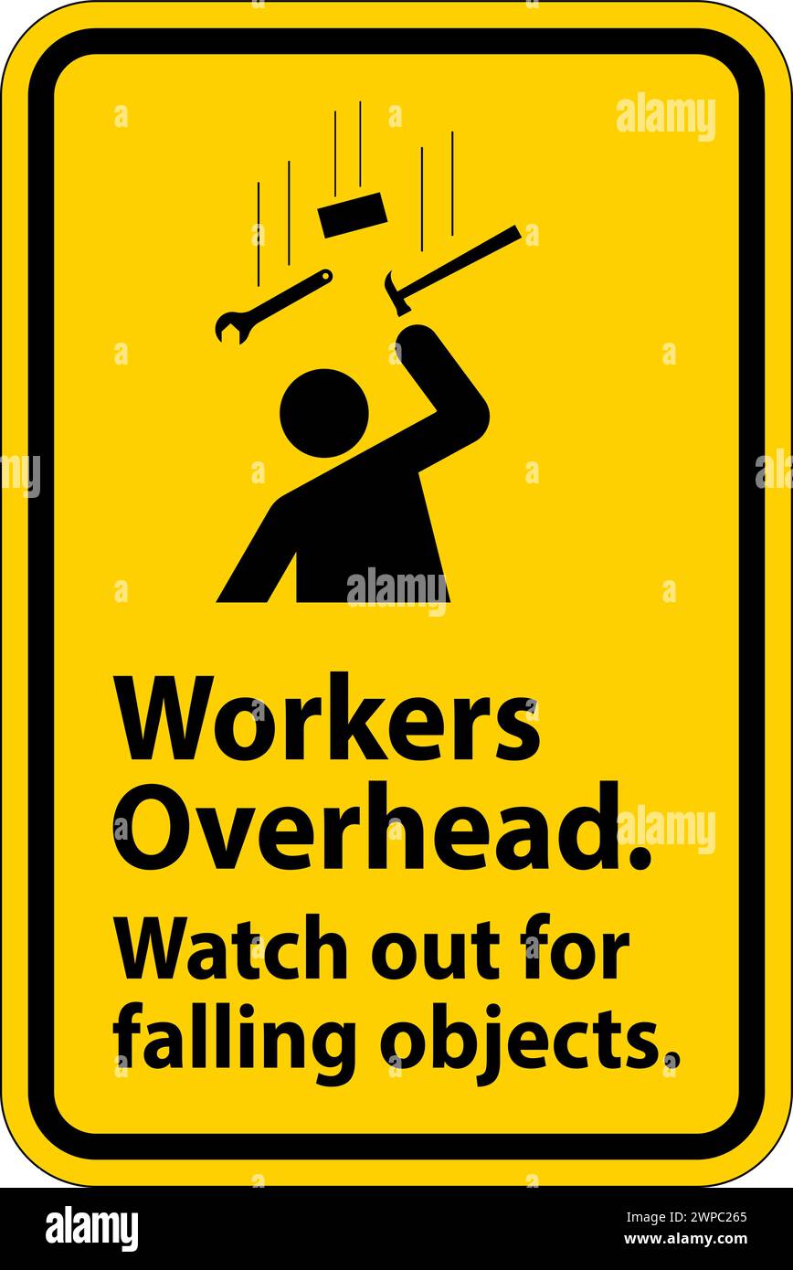 Segnale di avvertenza caduta di detriti, lavoratori in caduta di oggetti Illustrazione Vettoriale