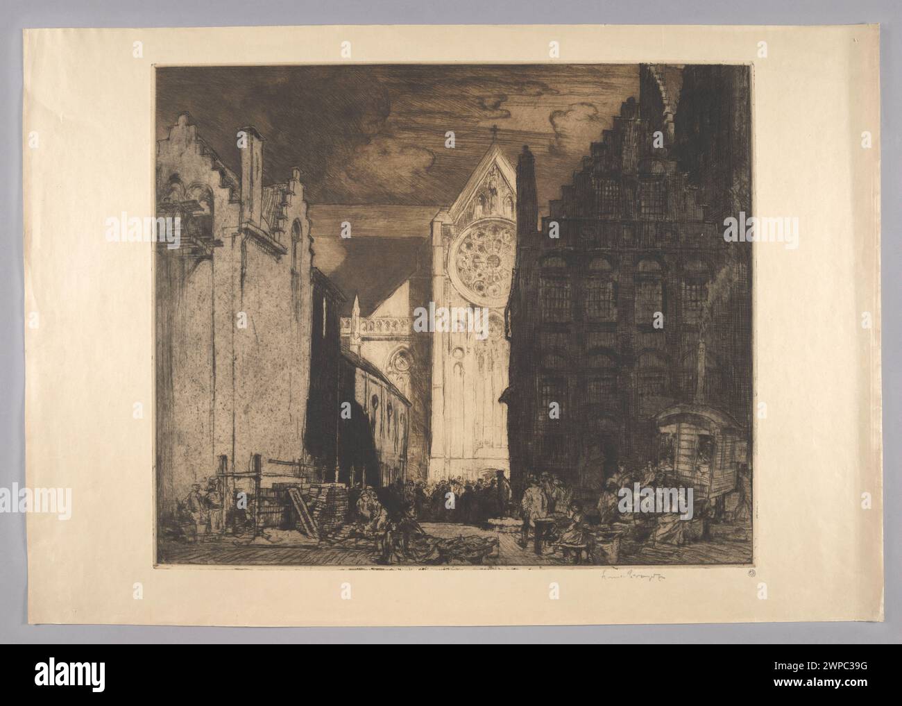 Illustrazione della chiesa di St. Mikołaj a Dixmuen, creata da Frank Brangwyn nel 1911. Foto Stock