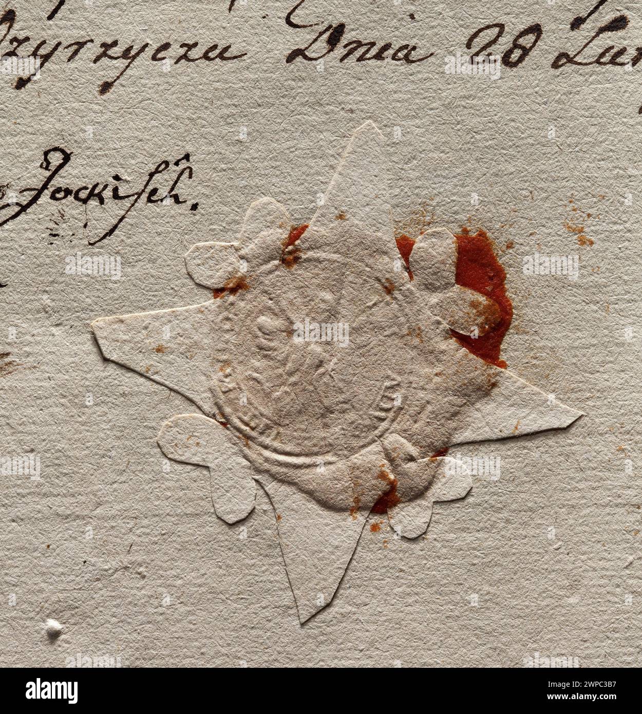 Raffigurazione del sigillo urbano di MiMęcza del 1777, che mostra il sigillo ufficiale della città con lo stemma con un'aquila, parte della collezione di Witold Żurakowski. Foto Stock