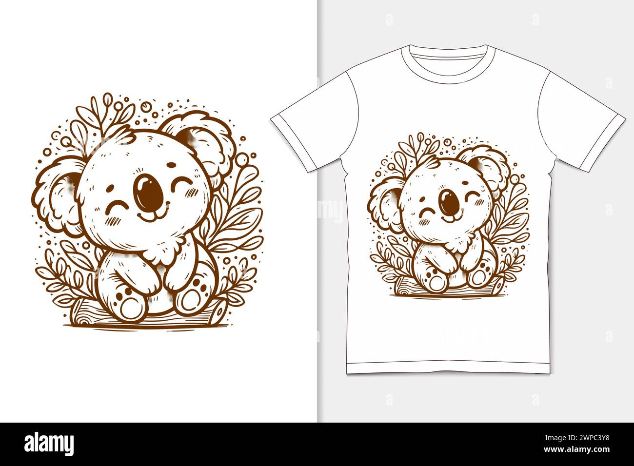 Simpatico e giocoso disegno vettoriale Koala Doodle Outline Art Illustrazione Vettoriale