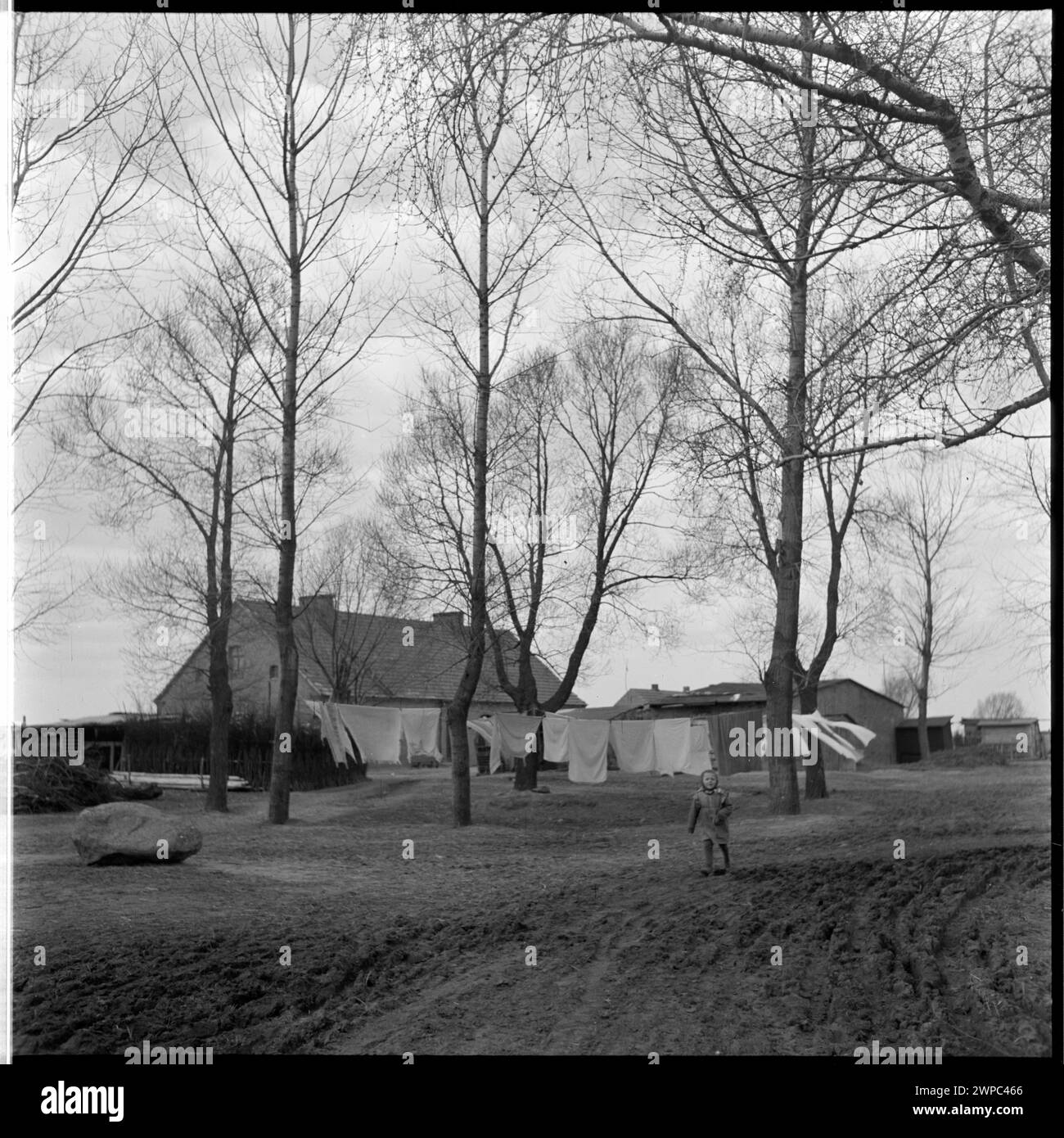 Karsko Pyrzyckie () - Vista degli edifici rurali; da una serie di fotografie all'articolo di Helena Adamczewska "Start of Tractor No. 00001" [sul primo trattore "Ursus" prodotto dopo la guerra], "Świat" 1954, No. 18, pp. 8-9 (); Prażuch, Wiesław (1925-1992); 1954 (1954-00-00-1954-00-00); Foto Stock