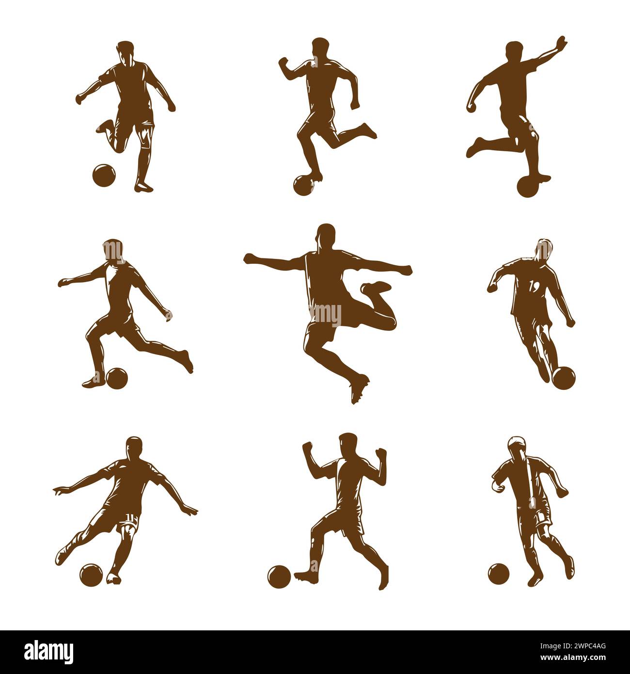 Giocatori di calcio, gruppo di calciatori. Set di sagome vettoriali isolate Illustrazione Vettoriale