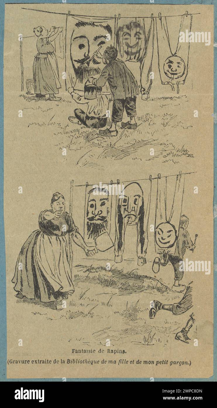 Illustrazione di scene fantastiche dal titolo "Pacicarians Fantasies", create tra il 1880 e il 1900, che mostrano personaggi fantasiosi, paesaggi ed elementi surreali. Foto Stock