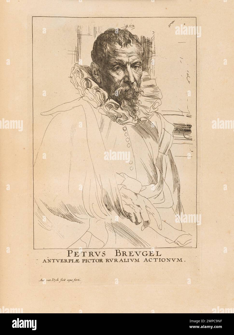 Un ritratto di Pieter Breugel il Vecchio dipinto da Anthony Van Dyck e Gillis Hendricx nel 1645-1646, che mostra l'influente pittore fiammingo in stile barocco. Foto Stock