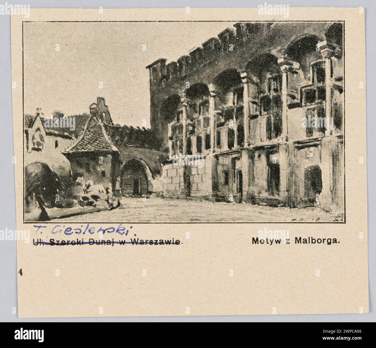 Illustrazione di un motivo di Malbork di Tadeusz Cieślewski intorno al 1910, che mostra dettagli architettonici e artistici del sito. Foto Stock