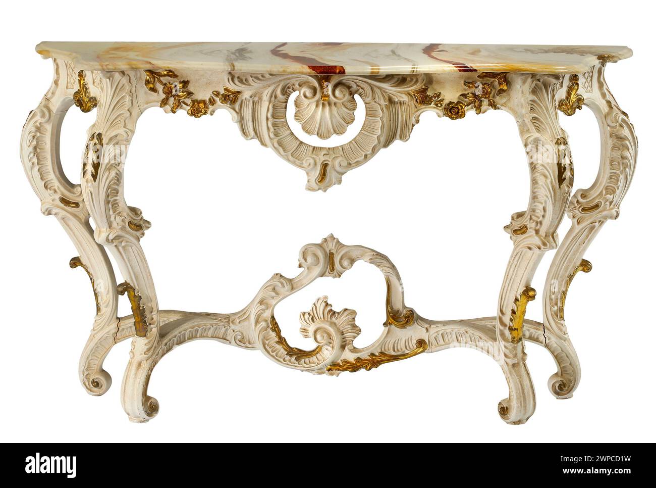 Tavolino laterale con gambe decorative superiori in marmo con percorso di ritaglio. Foto Stock