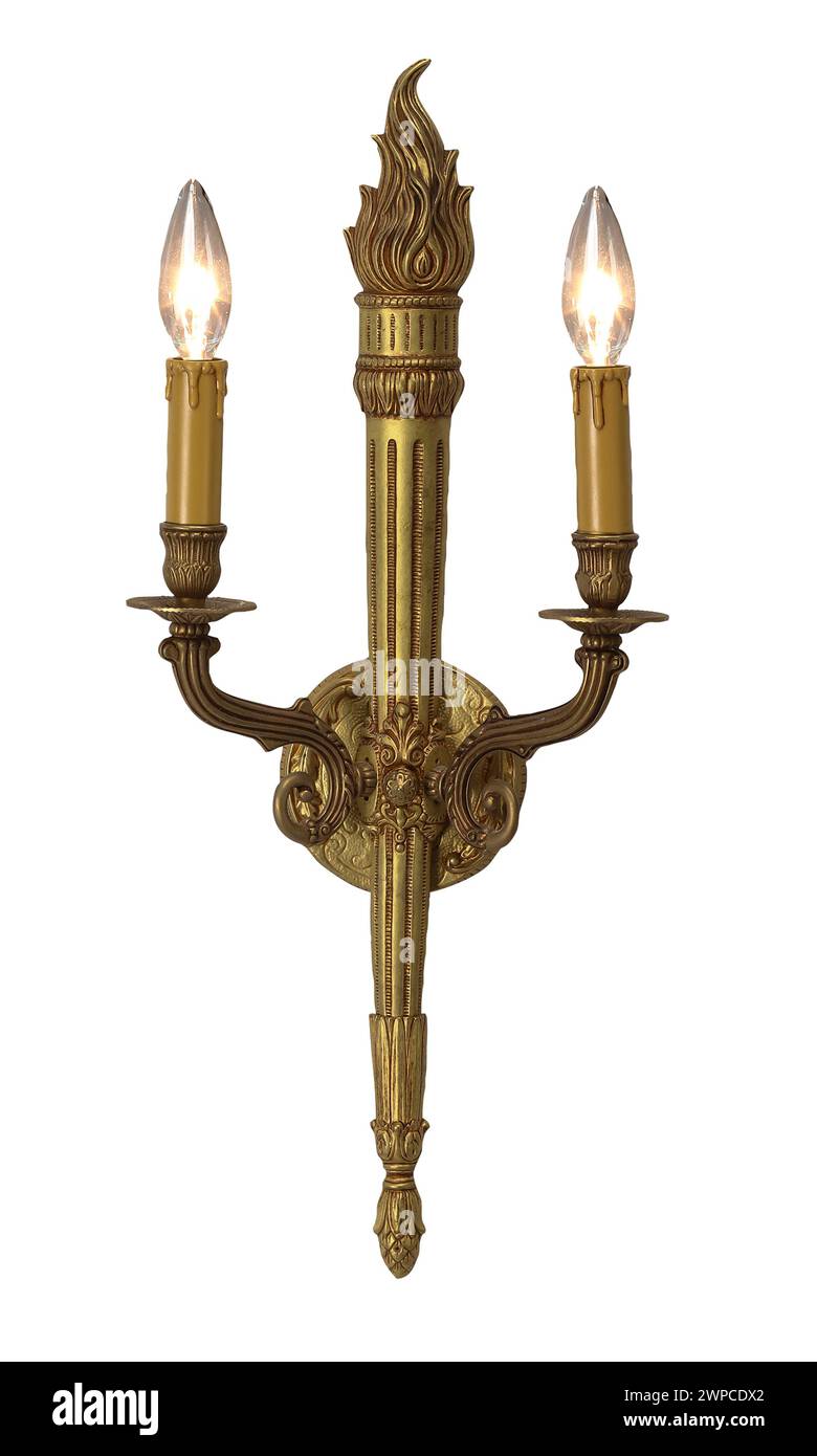 Applique da parete in oro con due lampade con percorso di ritaglio. Foto Stock