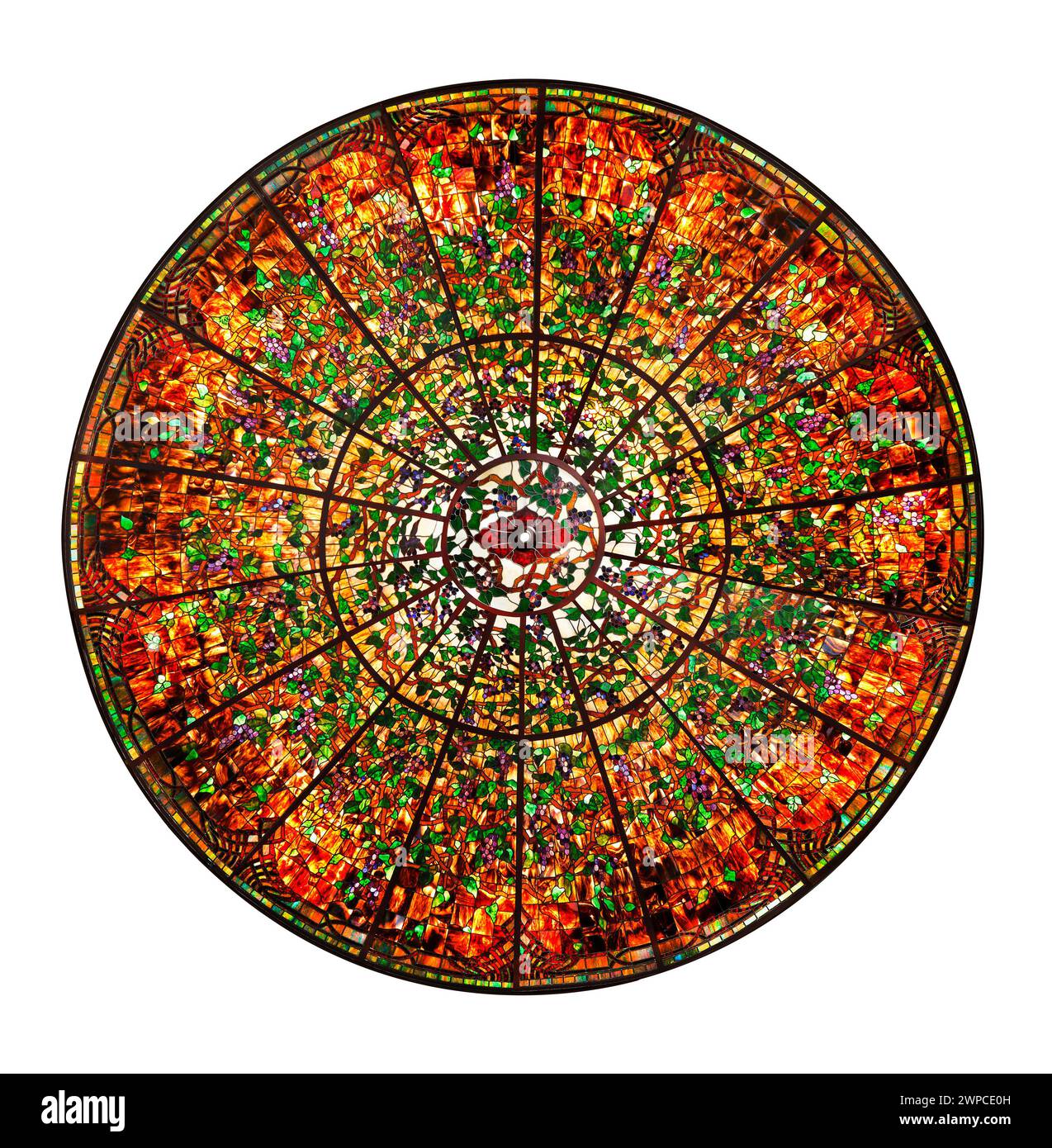 Finestra rotonda in vetro colorato con percorso di ritaglio. Foto Stock