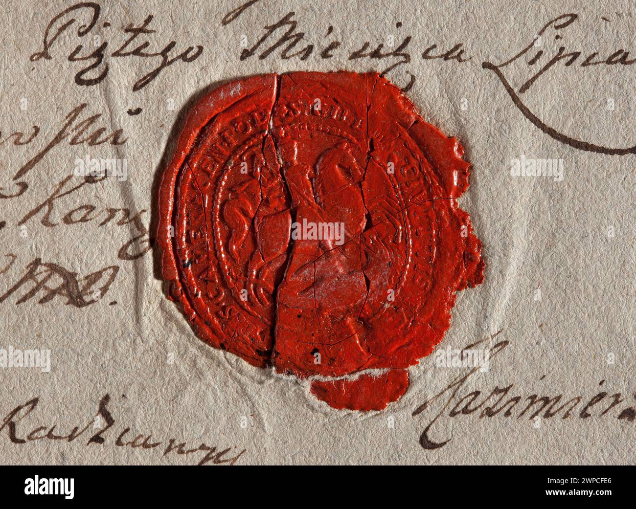 Sigillo urbano di Kamieniec Podolski del 1786, con l'emblema della città. Parte della collezione Witold Żurakowski, utilizzata per i documenti ufficiali. Foto Stock